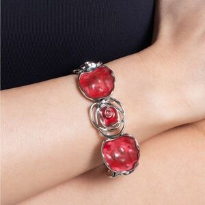 Elegant Red and Silver Floral Bracelet